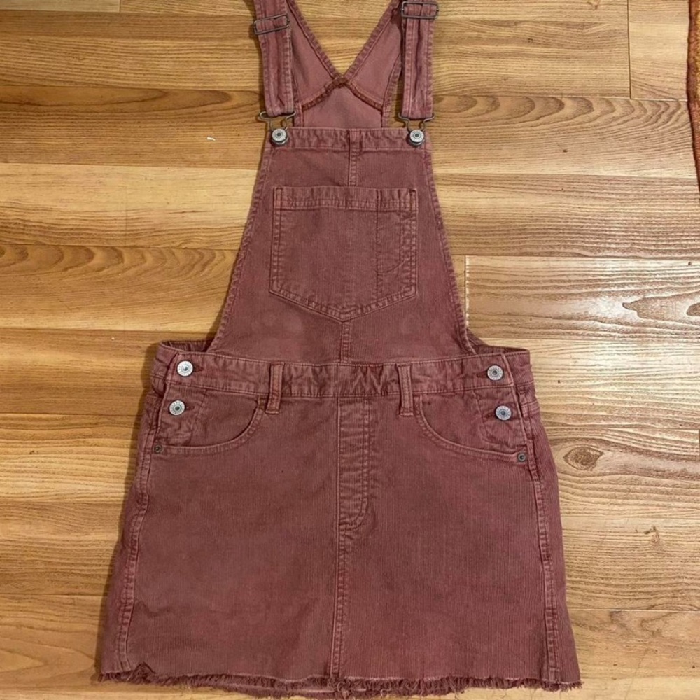 Burgundy corduroy dress with cute frayed hem and adjustable straps